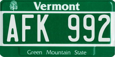 VT license plate AFK992