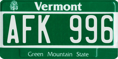 VT license plate AFK996