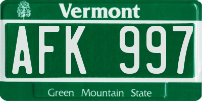 VT license plate AFK997