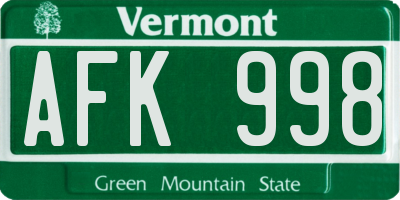 VT license plate AFK998