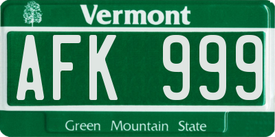 VT license plate AFK999