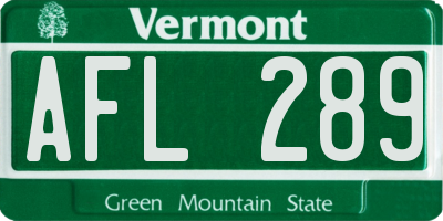 VT license plate AFL289