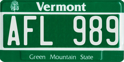 VT license plate AFL989