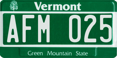 VT license plate AFM025