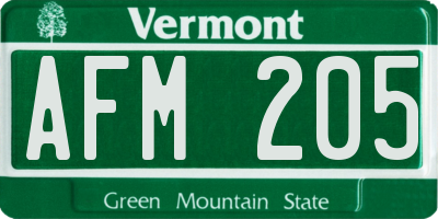 VT license plate AFM205