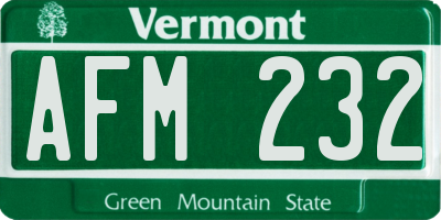 VT license plate AFM232