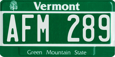 VT license plate AFM289