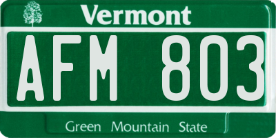 VT license plate AFM803