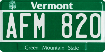 VT license plate AFM820
