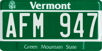 VT license plate AFM947