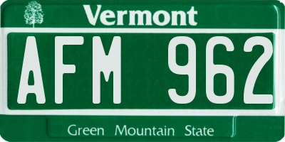 VT license plate AFM962