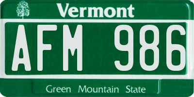VT license plate AFM986
