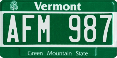 VT license plate AFM987