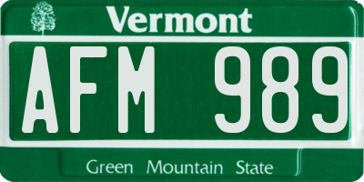 VT license plate AFM989