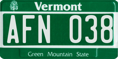 VT license plate AFN038