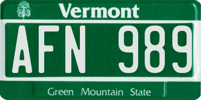 VT license plate AFN989