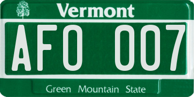 VT license plate AFO007