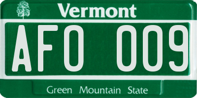 VT license plate AFO009