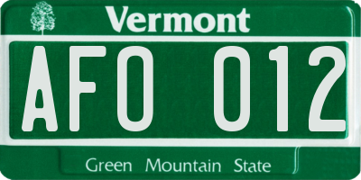 VT license plate AFO012