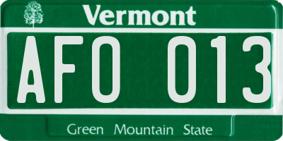 VT license plate AFO013