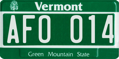 VT license plate AFO014