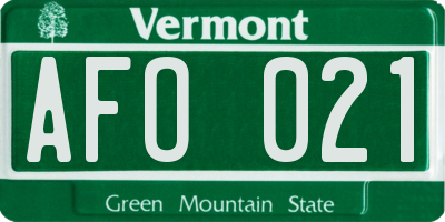 VT license plate AFO021