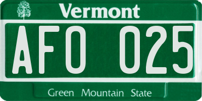 VT license plate AFO025