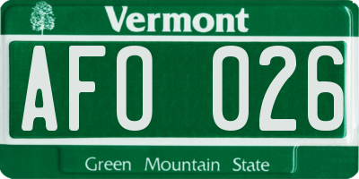 VT license plate AFO026