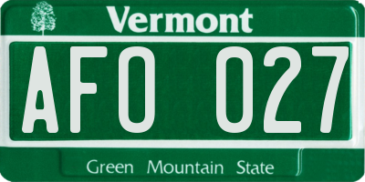 VT license plate AFO027
