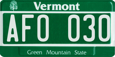 VT license plate AFO030