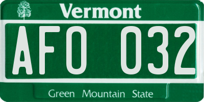 VT license plate AFO032
