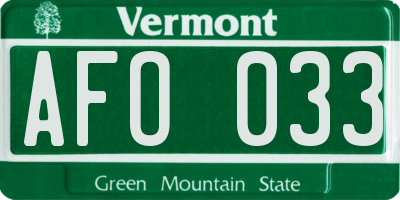 VT license plate AFO033