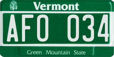 VT license plate AFO034