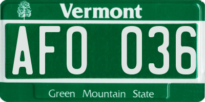 VT license plate AFO036
