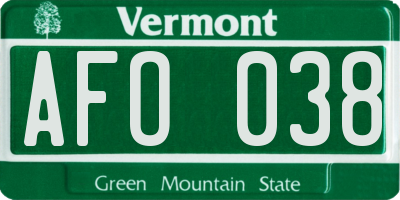 VT license plate AFO038