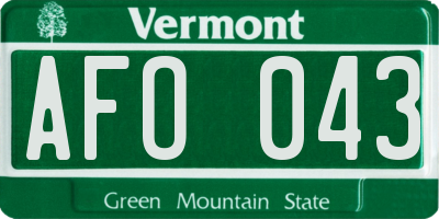 VT license plate AFO043
