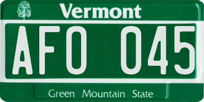VT license plate AFO045