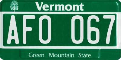 VT license plate AFO067