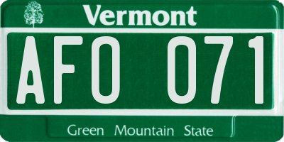 VT license plate AFO071