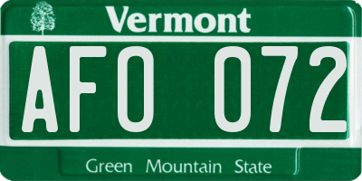 VT license plate AFO072