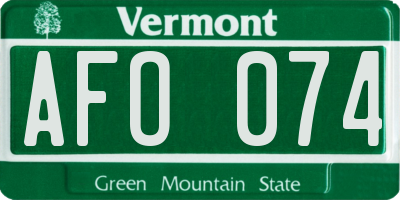 VT license plate AFO074