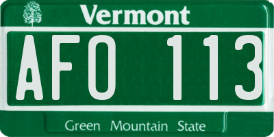 VT license plate AFO113