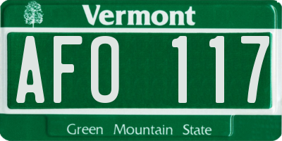 VT license plate AFO117