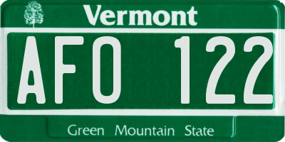 VT license plate AFO122