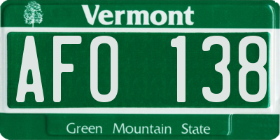 VT license plate AFO138
