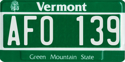 VT license plate AFO139
