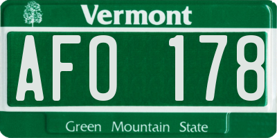 VT license plate AFO178