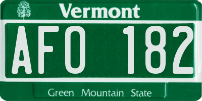 VT license plate AFO182