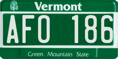 VT license plate AFO186