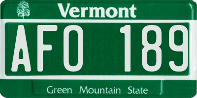 VT license plate AFO189
